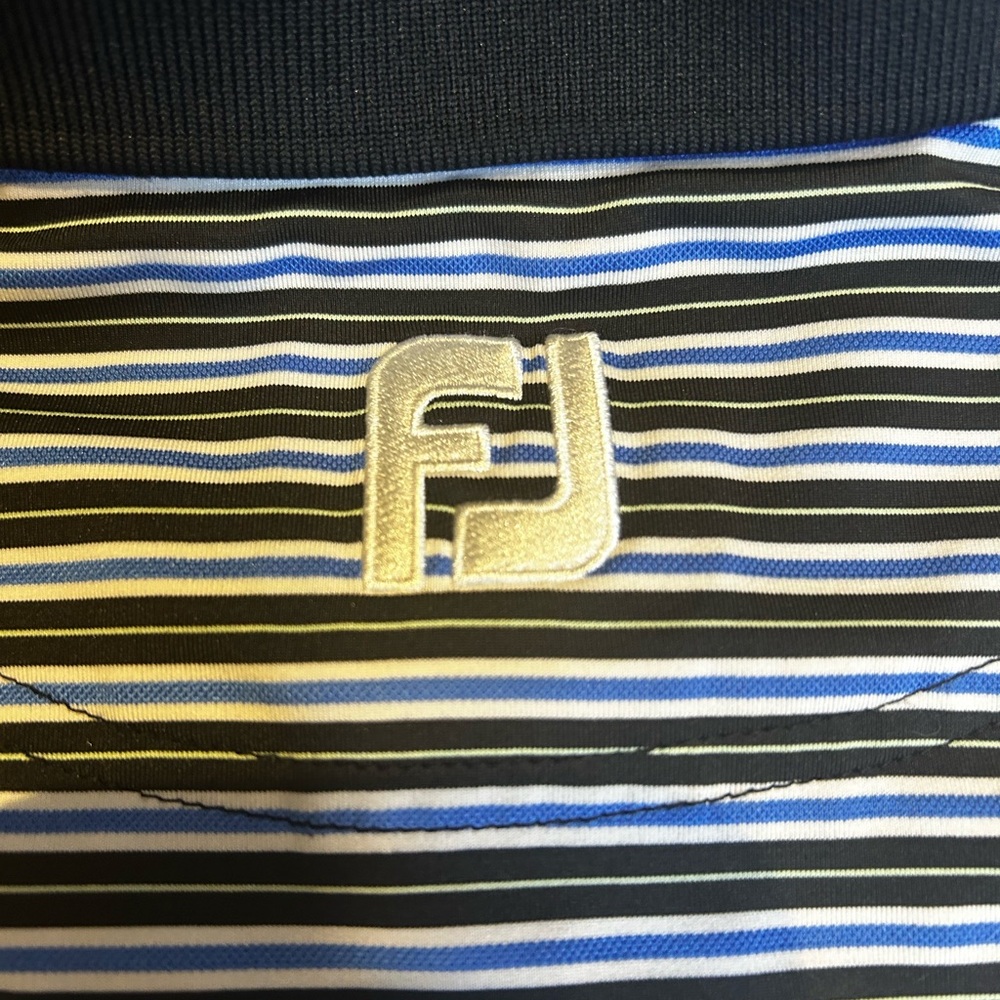 FootJoy Men’s Black White Blue Striped Polo Shirt XXL Golf - Picture 3 of 9